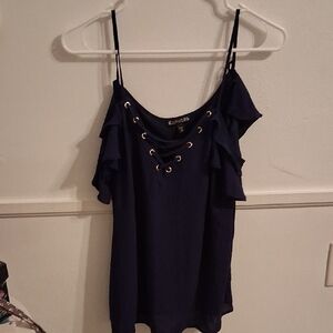 Express Blue Embellished Ruffled Camisole